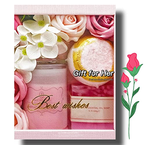 Duuey спа корпи за подароци за жени - разгалување на само -грижа сет со розови миризливи свеќи, розови миризливи бања со флора, бомби за