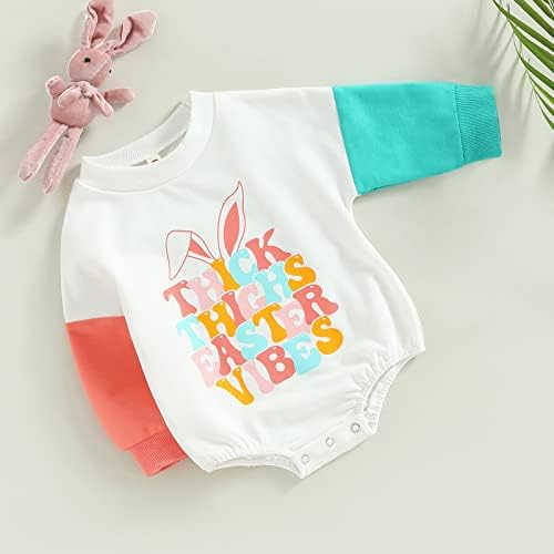 Adobabirl Бебе девојче момче Велигденска облека за зајаче печати ромпер, екипаж, џемпер на мојата прва велигденска облека за бебиња