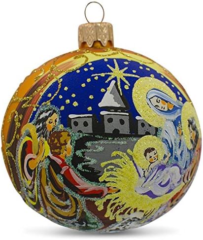 Сцена на Рождество на Божиќен украс на злато стаклена топка 4 инчи