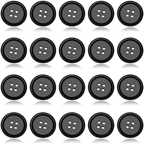 Црни занаетчиски копчиња 200 парчиња 4/5 инчи околу 4 дупки 20мм смола копчиња за шиење DIY рачно изработена облека