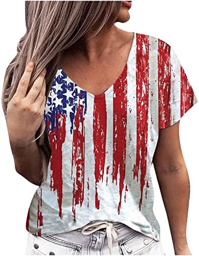 Американска маичка со маица жени во САД starвездички ленти Четврти јули маички за тимови, случајна Америка против вратот знаме за печатење