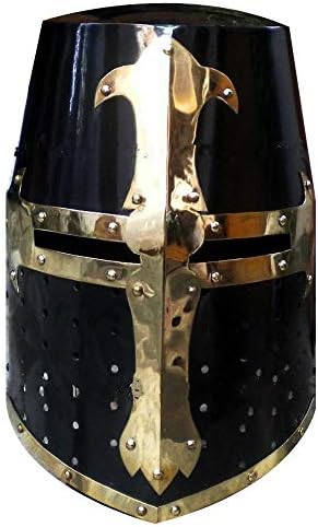 Advik Enterprises27 Средновековен крстоносец Темплар витез шлем црн финиш месинг дизајн
