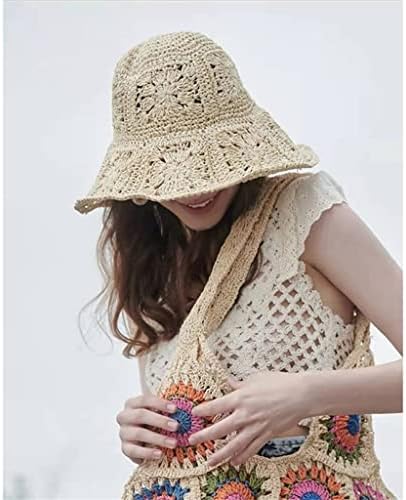 ZSEDP Womenените со капчиња со капчиња рачно изработени ткаени сонце летно сончање корпа капа од плажа капа за преклопна капа за преклопување