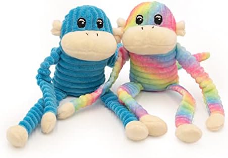 Zippypaws Spencer The Crinkle Monkey Screaky Plush Dog играчка, 2 пакувања мало виножито и сина боја