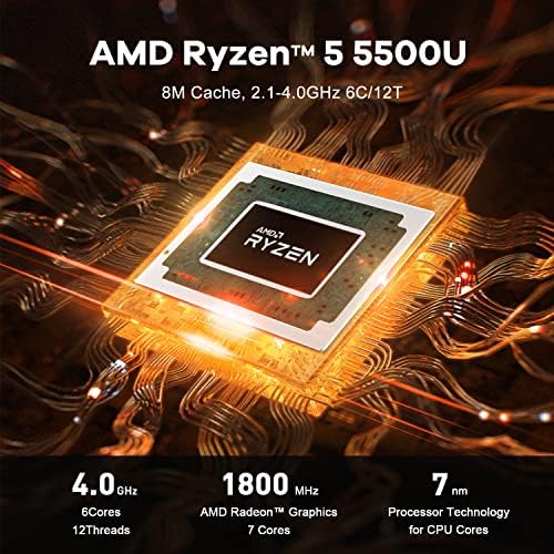 Beelink Ser5 Мини КОМПЈУТЕР СО AMD Ryzen 5 5500U, 16GB DDR4 RAM МЕМОРИЈА 500GB M. 2 2280 NVMe SSD Мини Десктоп Компјутерска Поддршка 11