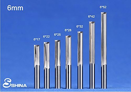 Shina 5pcs 6mm 1/4 Shank 2 Flute Straight Stlot Tungten Carbide Mill CNC Router Router Router Bits густина алатки за резба