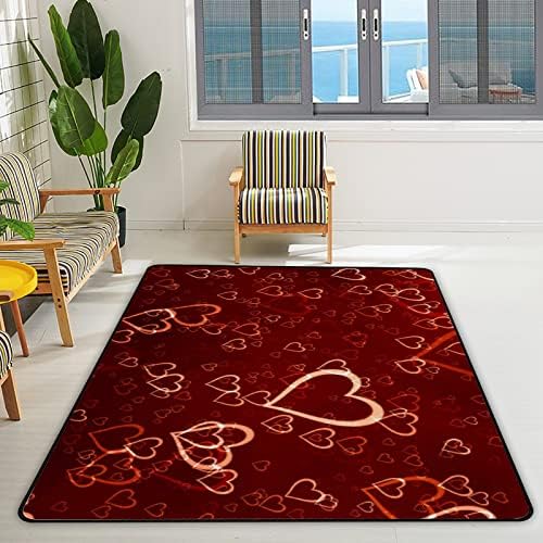 Tsingza Soft килим со големи површини, црвени loveубовни срца злато удобен затворен тепих, бебе игра за дневна соба спална соба расадник