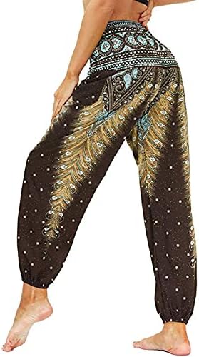 Женски боемски лабава харем панталони печати обични хипи меки панталони со пижама со џеб