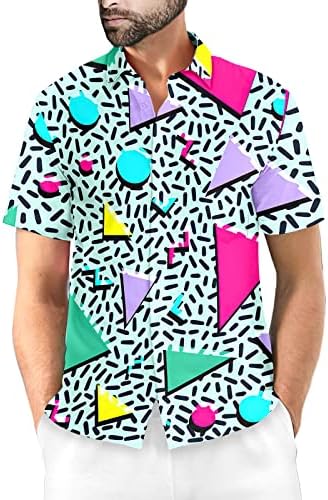 80-ти кошули за мажи Смешна гроздобер облека од 90-тите години за мажи Хавајски кошули со копче за забава од 90-тите години на плажа,