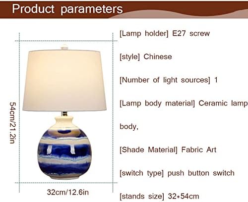 Yxbhlcy 21.2in Кинески сини и бели порцелански табели за порцелански ламби во кревет Американски фарма куќа спална соба ноќна ламба за крајна
