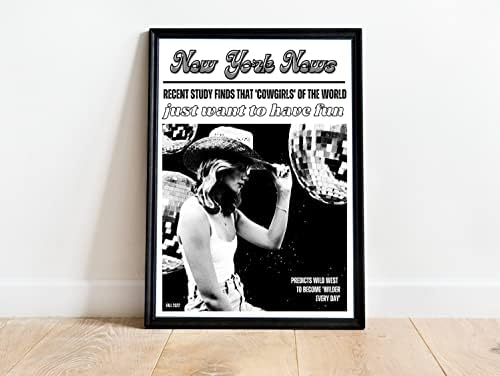 Црно -бела западна каубојка тема artидна уметност естетски постер - 12x16 инчи сет од 1 Newујорк вести постер и отпечатоци - црно