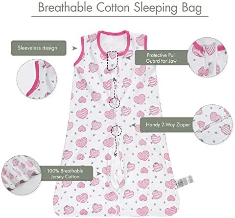 Gllquen Бебе вреќа за спиење 2 пакувања Органска памучна торба за спиење без ракави за новороденче, ќебе што се носи бебе со двонасочен