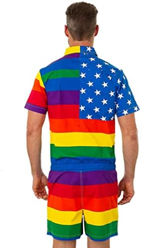 Узи Машки Ромпер Американско Знаме Едно Парче Секојдневен Комбинезон Со Кратки Ракави Во САД