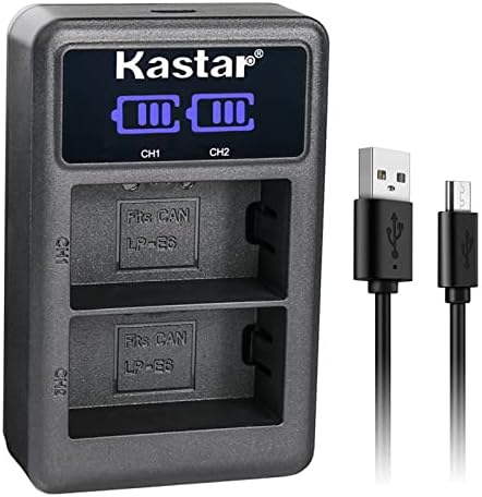 Kastar LP-E6 LED2 USB Полнач За Батерии Компатибилен Со Canon LP-E6, LP-E6N, LP-E6NH Батерија, LC-E6, LC-E6E Полнач, BG-E6, BG-E6, BG-E9, BG-E11,