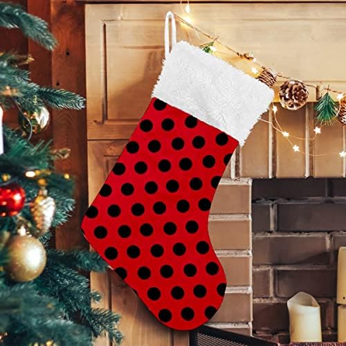 Божиќни чорапи модерни црни пол -точка црвена бела плишана манжетна манжетна мерцеризирана кадифена семејна празник персонализиран голем