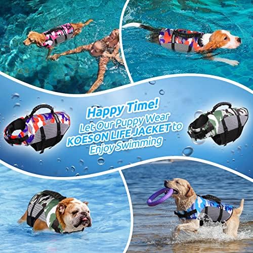 Koeson Dog Life Jacket Ripstop Pet Security Life Life, прилагодливи кучиња Lifesaver елек со подобрена рачка за пловидба и спасувачка