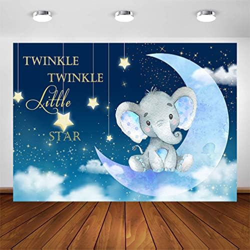 Avezano Twinkle Twinkle Twinkle Little Star Elephant Backdrop 7x5ft акварел сини слонови starsвезди и месечина фотографија позадина за