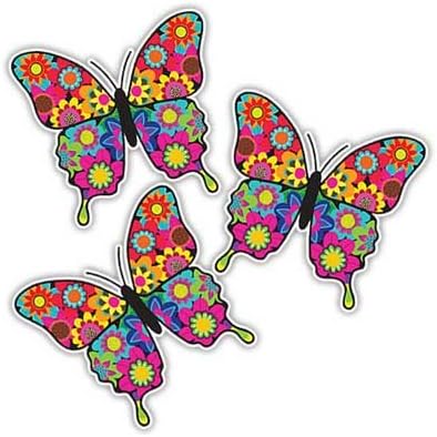 Налепници за пеперутки сет од 3 шарени пеперутки декларации од Megan J Designs ™ - лаптоп прозорец за декорална декорална налепница