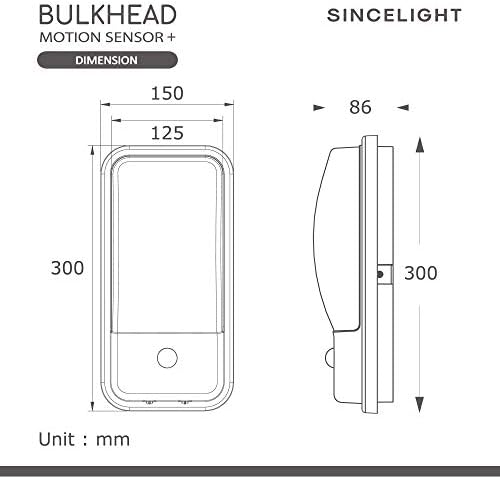 Sincelight LED Bulkhead 20W со сензор за движење PIR и самрак до зори, фотосензор, двоен режим што може да се префрли и го прилагодува времето