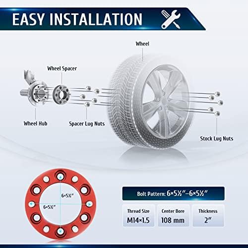Orion Motor Tech OMT 6x5, 5 Растојанија На Тркала, 2 Инчен Комплет За Растојание На Црвени Тркала Со M14x1, 5 Столпчиња Компатибилни Со Chevy
