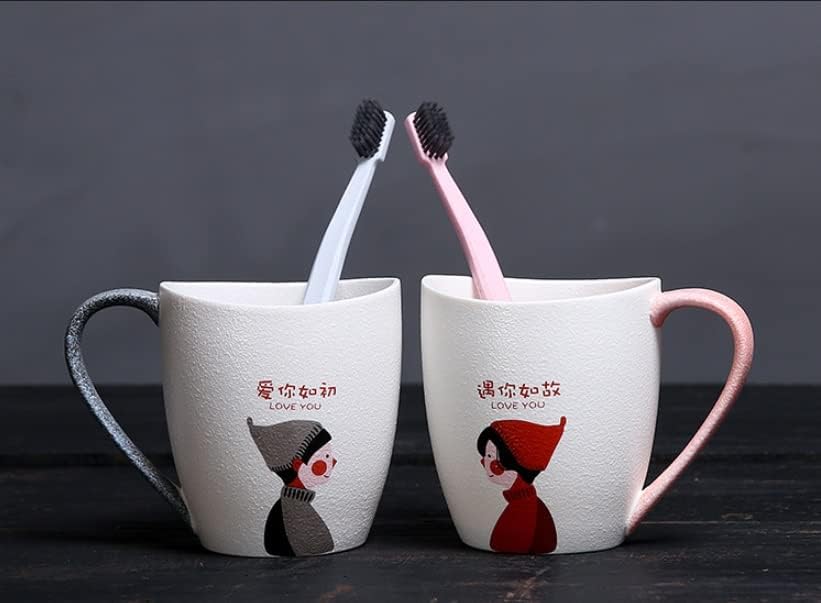 BKDFD двојка керамичка чаша за миење постави цртани филмови за миење садови за уста за уста, чаша за заби четка за четкање чаша за