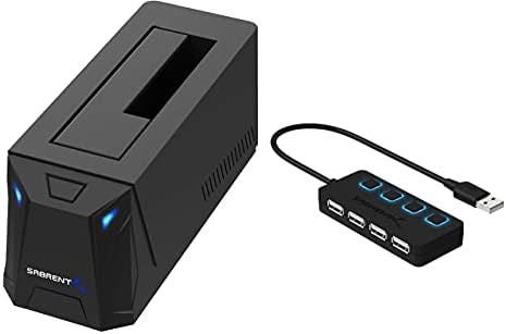 SABRENT USB 3.0 До SATA Надворешен Хард Диск Докинг Станица + 4-Порт USB 2.0 Центар Со Индивидуални LED Запалени Прекинувачи За Напојување