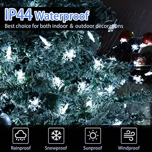Елебе Божиќни снегулки жици светла, 32ft 100 LED Божиќни самовили, приклучуваат Божиќни светла со снегулка со 8 режими Тајмер водоотпорен