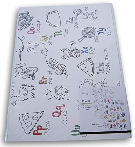 Азбука со двострана постери за боење - градинка, табела за фонетика со букви од прво одделение ABC - Научете додека сте боја - 17 x 24 инчи