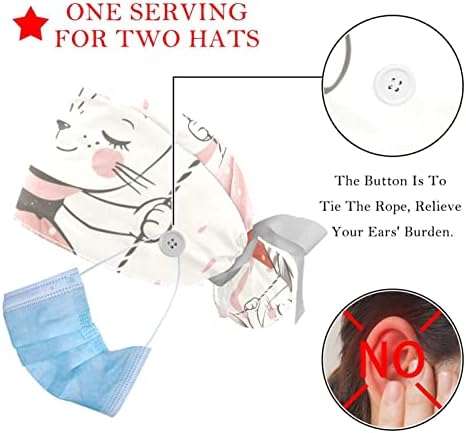 Capенски медицински чиста капа, гроздобер крава глава црвени чаши розови ретро буфантна работна капа хируршка капа со лента вратоврска назад