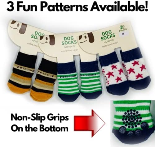 Петсоник анти -лизгачки чорапи за кучиња сет од 4 - заштитници за миленичиња шепи Кучиња чорапи за затворен дрвен дрво погоден за