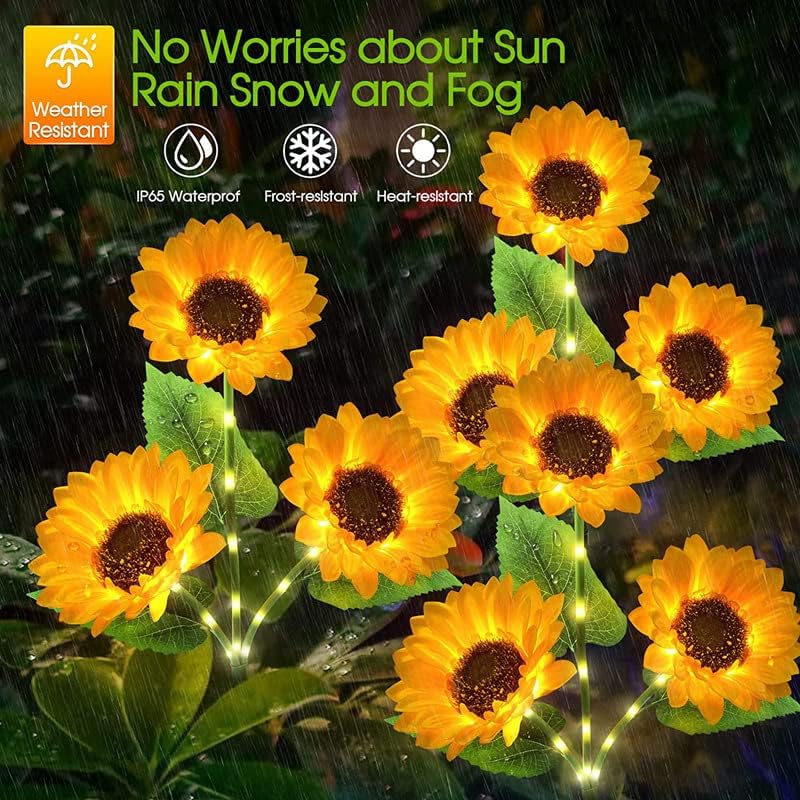 Instatrend 2 пакуваат соларни сончогледни цвеќиња на отворено градинарски украси со 6 сончоглед водоотпорни соларни цвеќиња