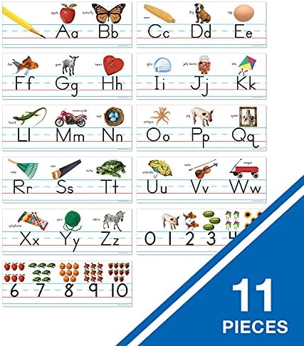 Сет на огласни табли со азбука на карсон Делоса и броеви-табела со алфабет со горните и мали букви, броеви 0-10, украси за билтени