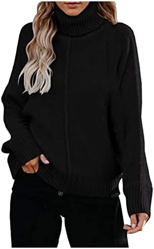 Fmchico женски обични долги ракави со долги ракави, бучен плетен пуловер џемпер скокач на врвови