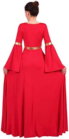 Womenените металик против вратот пофалби танцувачки фустан Литургиски богослужение костим био боја bellвонче со долги ракави црковни облеки за