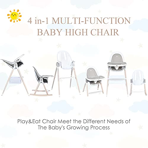 ИНФАНС 4 во 1 Дрвен Столче За Бебиња, Столче За Лулка/Седиште За Засилување/Столче За Мали Деца Столици за Јадење За Новороденчиња со Двоен