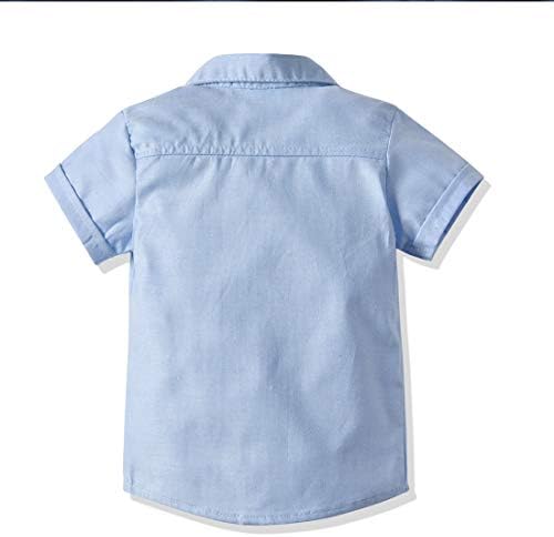 Сет за џентлменски облеки за бебиња, кратки панталони со кратки ракави, суспендирани лакови од 4 парчиња формални смоки од 1-7 години