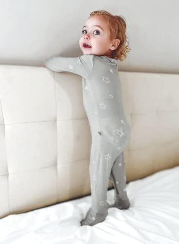 Gunamuna unisex бебе дете ултра-мек бамбус кабриолет пижама, подножје ромпер за спиење w/ патент за пелена за лесно менување
