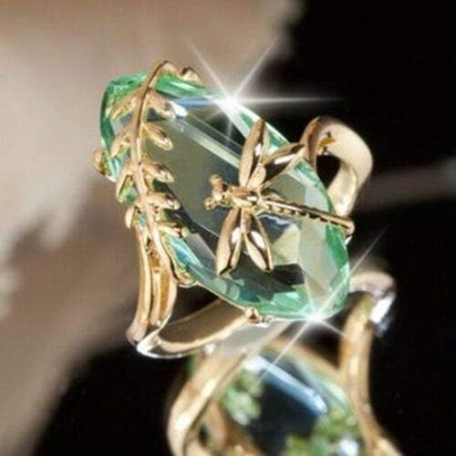 T-Shewelry Women 18k злато исполнуваше огромно зелено топизно животно змејско прстен за свадбени подароци SZ6-10