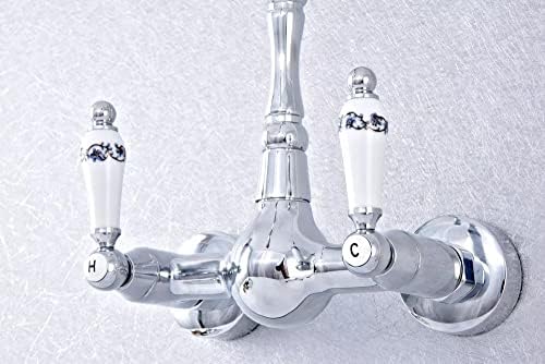 Сребрен полиран хромиран месинг wallид монтиран двојни керамички рачки за бања кујна мијалник миксер од чешма на чешма