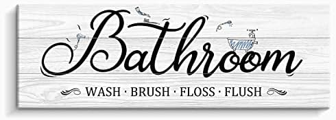 Знак за домашна бања, рустикален платно, wallидна уметност смешна мото отпечатоци од фарма куќа бања декор слики со цврста дрвена рамка за домашен