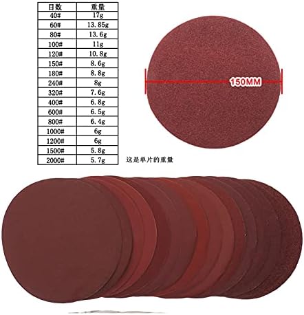 Дрво метална полиција пакет со шкурка од 20 парчиња 6-инчи 150 мм тркалезна црвена шкурка диск шкурка шкурка решетка 40-2000 зашрач