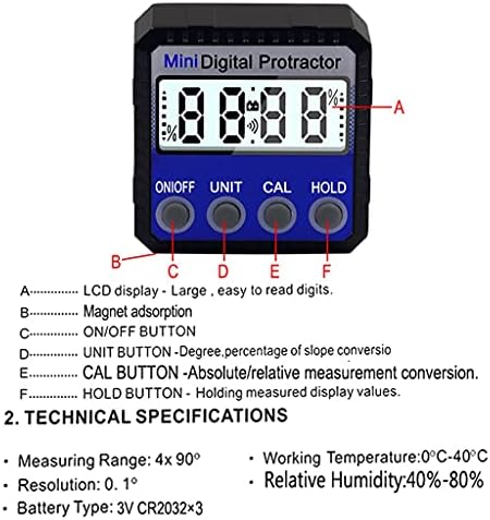 N/A дигитален протоктор инклинометар Ниво на кутија водоотпорен агол Пронаоѓач мерка на гониометарски мерач на гониометарски мерач на владетел
