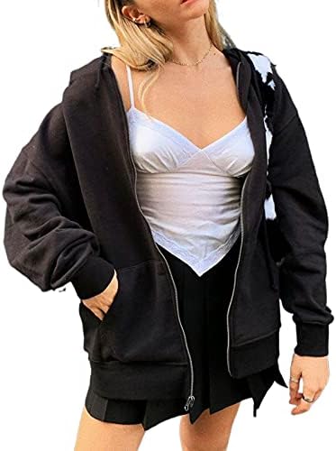 Aporake y2k Hoodie Sweatshirt Zip Up преголем случајн палто со долг ракав 90S Е-девојче Гроздобер Зип-јакна