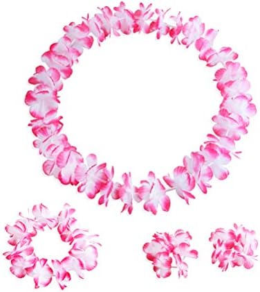3 Комплети Розова Класична Хавајска Партија Леис Венец Вештачка Цветна Лента За Глава Реална Нараквица За Јамка За Вратот Симулирајте Фенси
