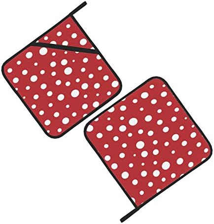 Girlish црвено -бели пол -точки кујнски крпи и држачи за тенџере поставува комплети за кујнски пешкири отпорни на топлина со држачи
