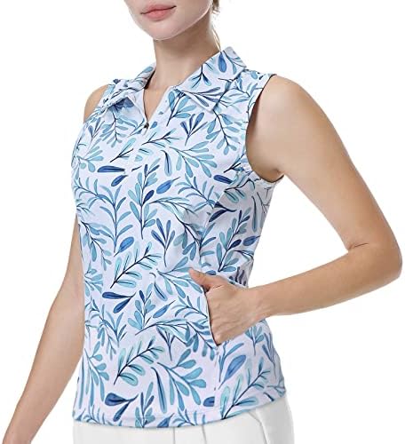 Анививо женска кошула за голф без ракави Поло тениски кошули со џебови, лесен патент за вежбање на голф резервоар за голф врвови