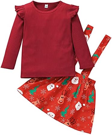 Поставете Божиќни суспендери врвови со здолниште со цврсто дете девојки девојки бебешки печатени облеки девојки облеки и поставени подароци сет
