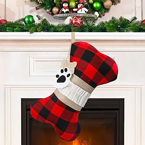 Делукс Бафало карирани кучиња миленичиња Божиќно порибување 1 пакет со голема големина рачно-плетена Божиќна декорација и декор
