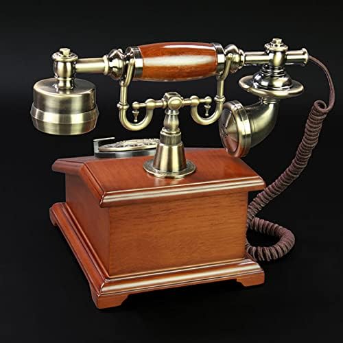 Телефон за ротационо бирање, ретро -кабел со цврсто дрво, декорација на домашни канцеларии гроздобер телефонски телефонски телефон, класичен
