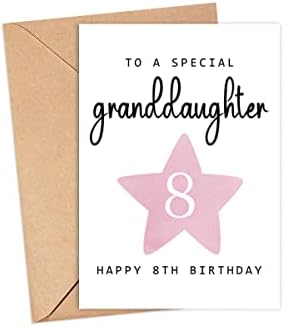 Moltdesigns на специјална внука - Среќна 8 -та роденденска картичка - возраст од 8 години - осумгодишна - розова слатко девојче Подарок